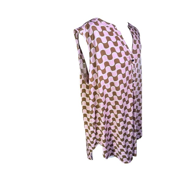 Cato Womens Sleeveless Pink Brown Wave Print Tunic Top With Button Details 18/20 - Picture 8 of 8